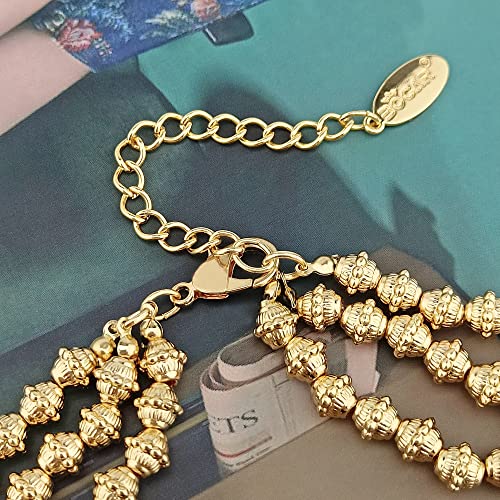Bocar 3 Layer Chunky Statement Beaded Necklace and Earrings Set, Fashion Multi Layer Women Collar Necklace Jewelry Set - color: Bright Rose-Gold