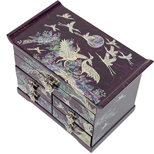 February Mountain Mother of Pearl Handcrafted Mother-of-Pearl Jewelry Box with Traditional Korean Design Mother's day Graduation Birthday Gifts for Women - style: Crane_Purple