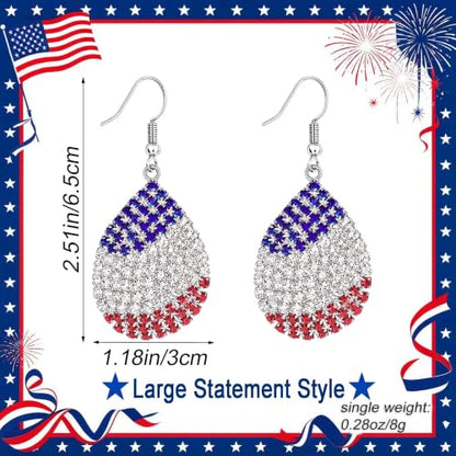 Go Ho 4th of July Earrings for Women, American Flag Red White and Blue Sparkly Crystal Dangle Earrings, Patriotic Jewelry Accessories - color: Teardrop