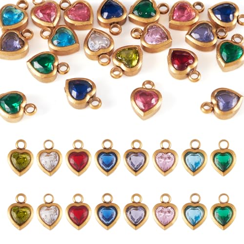 Beadthoven 20Pcs Heart Rhinestone Charms, Real 18K Gold Plated Crystal Charms Valentine Dangle Beads Sparkly Small Mini Birthstone Pendants for Bracelet Necklace Earrings DIY Jewelry Making Accessory - color: Hearts