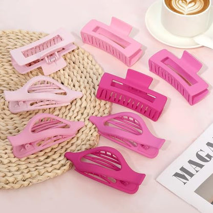 CHANDAT Hair Clips for Women, Flat Hair Clips, 8 pcs, 2style - Pink | 4.3 Inch Large Square Hair Claw Clips & Flat Hair Clips, Thick & Thin Hair, Hair Accessories for Women, Strong Hold Non-Slip - color: Pink