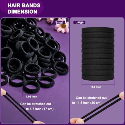 130 Pcs Baby Hair Ties Set, 120 Pcs Small Hair Ties and 10 Pcs Large Hair Ties, Seamless Hair Bands for Girls and Kids Elastic Ponytail Holders (Black) - color: Black