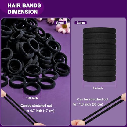 130 Pcs Baby Hair Ties Set, 120 Pcs Small Hair Ties and 10 Pcs Large Hair Ties, Seamless Hair Bands for Girls and Kids Elastic Ponytail Holders (Black) - color: Black