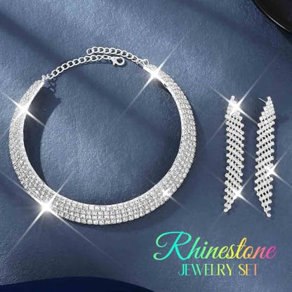 Rhinestone Bridal Wedding Jewelry Sets Silver Choker Necklace Earrings Set Prom Formal Costume Jewelry Set for Women and Brides - color: Silver
