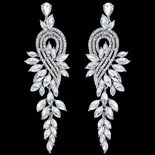 Marquise Crystal Bridal Chandelier Dangle Drop Earrings Ladies Gifts in Silver/Gold Tone - color: A-Clear Earrings Pin