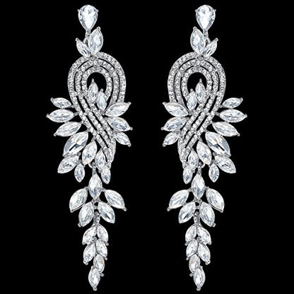 Marquise Crystal Bridal Chandelier Dangle Drop Earrings Ladies Gifts in Silver/Gold Tone - color: A-Clear Earrings Pin