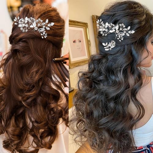 10 pcs Bride Hair Pins Rhinestone Bridal Hair Piece for Women Crystal Hair Accessories for Bride Bridesmaids Flower Girls(Silver Classic)