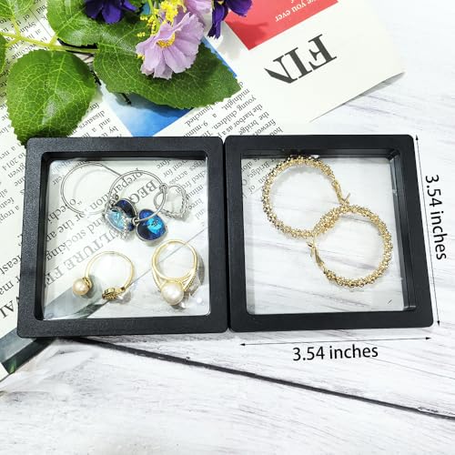 Portable Travel Jewelry Organizer, Black Square Jewelry Display Case, Transparent Window for Coins and Collections (Black, 3.54*3.54*0.51 inches) - size: 3.54*3.54*0.51 inches