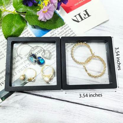 Portable Travel Jewelry Organizer, Black Square Jewelry Display Case, Transparent Window for Coins and Collections (Black, 3.54*3.54*0.51 inches) - size: 3.54*3.54*0.51 inches