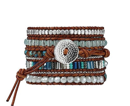 Bracelet for Women – Handmade Vegan Boho Natural Stone Layered Bracelet, Thailand Bohemian Stackable Beaded Wrap Bracelets, Summer Hippie Bracelet Stack, Fashion Jewelry Gifts - color: A18-Blue