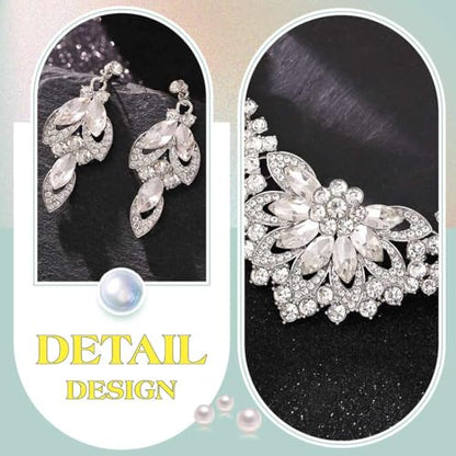 Yonamix Gold Jewelry Set Wedding Rhinestone Necklace Sets for Women | Formal Prom Dinner Party Gala Night Crystal Flower Necklaces Earrings - color: B Silver