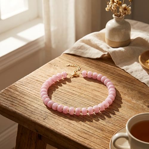 Chunky Beaded Necklace for Women, Colorful Boho Statement Necklace, Gold Chunky Resin Large Bead Necklace, Waterproof Summer Beach Jewelry Gifts for Women - color: Pink