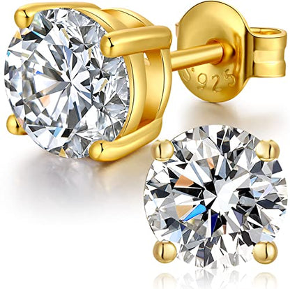Sparkling 925 Sterling Silver Round Cut 5A+ Cubic Zirconia CZ Stud Earrings Hypoallergenic Earrings for Women/Men 4MM-8MM - color: C: yellow, size: 7mm