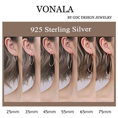 VONALA 925 Sterling Silver Circle Endless Hoop Earrings - Jewellery for Women - size: 25mm