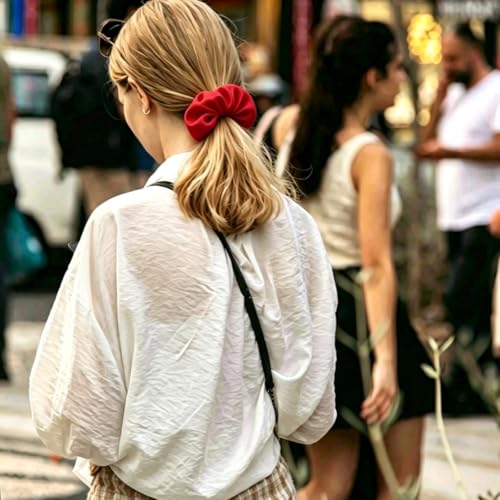 Silk Hair Ties Ponytail Holder Hairs Bow Ropes Elastics Hairtie Accessories Wide 0.8inch on Hair No Damage No Crease for Women Curly Thick Wavy Hair(30Pcs Bright Red) - color: Bright Red