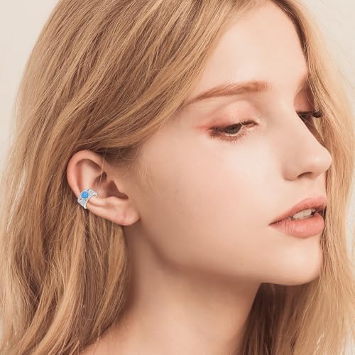 Birthday Gifts 925 Sterling Silver Ear Cuff Non Pierced Fake Cartilage Cuffs Huggie Earrings for Women Girls - Set of 2 - style: Celtic Blue Turquoise