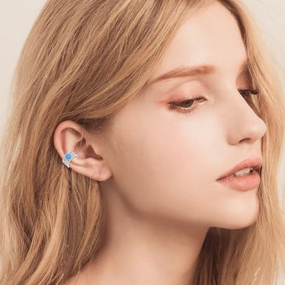 Birthday Gifts 925 Sterling Silver Ear Cuff Non Pierced Fake Cartilage Cuffs Huggie Earrings for Women Girls - Set of 2 - style: Celtic Blue Turquoise