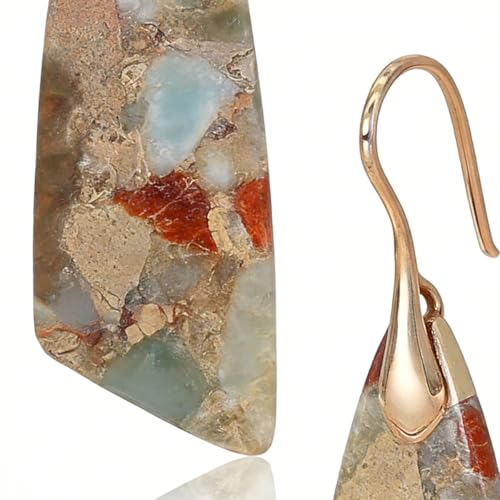 Boho Natural Imperial Jasper Teardrop Dangle Earrings for Women – Hypoallergenic French Hook Stone Drop Earrings Jewelry - color: Agalmatolite Golden Hook