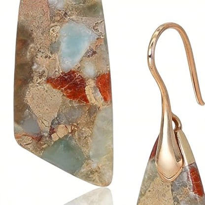 Boho Natural Imperial Jasper Teardrop Dangle Earrings for Women – Hypoallergenic French Hook Stone Drop Earrings Jewelry - color: Agalmatolite Golden Hook