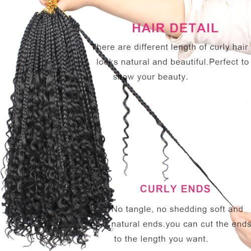 Unionbeauty Boho Box Braids Crochet Hair 16 Inch Black Goddess Box Braids Crochet Hair Curly Ends 8 Packs Bohemian Hippie Box Braids Synthetic Braiding Hair for Black Woman Crochet Box Braids 1B# - color: 1B#, size: 16 Inch (Pack of 8)