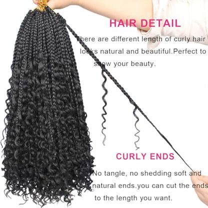Unionbeauty Boho Box Braids Crochet Hair 16 Inch Black Goddess Box Braids Crochet Hair Curly Ends 8 Packs Bohemian Hippie Box Braids Synthetic Braiding Hair for Black Woman Crochet Box Braids 1B# - color: 1B#, size: 16 Inch (Pack of 8)
