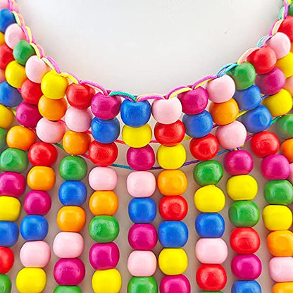 Coiris Boho African Wooden or Acrylic Beaded Bib Statement Necklace Strands Layered Cluster Chunky Collar Choker Wood Necklace for Women Fashion Costume Jewelry - color: Rainbow