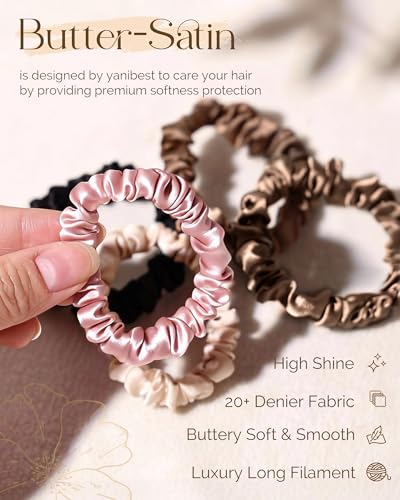 Yanibest 8 Pcs Satin Hair Ties - Thin Hair Scrunchies for Women & Girls | Silk Feeling Soft Hair Ties No Damage Frizz Free, Ponytail Holders Gentle on Hair for Fine to Medium Hair - color: Pink