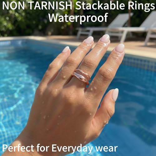 Gold Rings for Women Men Non Tarnish, Waterproof Chunky 14K Gold Plated Dainty Stackable Rings Trendy Statement Pinky Thumb Rings Engagement Eternity Wedding Band Ring Stacking Gold Jewelry Size 3 4 5 6 7 8 9 10 11 - color: Rose Gold, size: 5.5