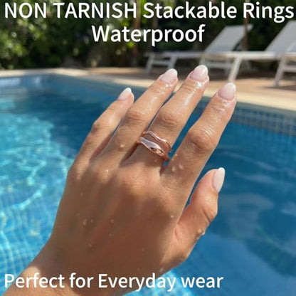 Gold Rings for Women Men Non Tarnish, Waterproof Chunky 14K Gold Plated Dainty Stackable Rings Trendy Statement Pinky Thumb Rings Engagement Eternity Wedding Band Ring Stacking Gold Jewelry Size 3 4 5 6 7 8 9 10 11 - color: Rose Gold, size: 5.5