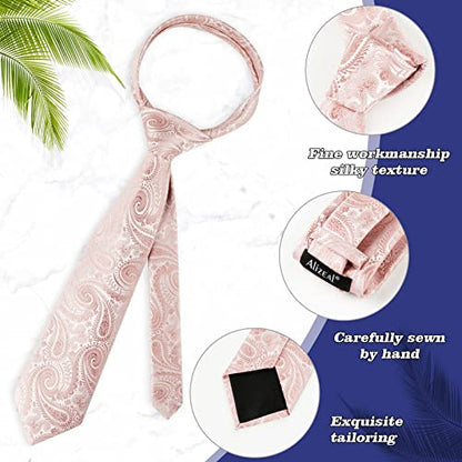 Alizeal Mens Gradient Paisley Necktie and Pocket Square Set | Elegant Design Perfect for Weddings Banquets Business Formal Events - color: 143-blush Pink