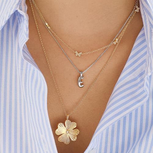 BaubleBar Gold-Plated Initial Necklace - Bubble or Signature Letter Pendant, 17-Inch Chain Necklace with Lobster Clasp, Fashion Jewelry, Perfect Personalized Gift for Women - color: D