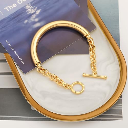 SOFYBJA 18k Gold Plated Personalized Chunky Cuban Oval Link Chain Bracelets for Men Toggle Rope Bracelet Jewelry for Women - style: Catheter Circles Double Mixed Link Bracelet