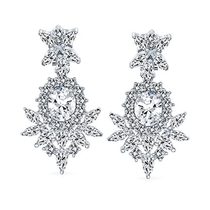 Cocktail Leaf Motif Multi Color CZ Chandelier Clip-On Earrings Silver Plate - color: Clear