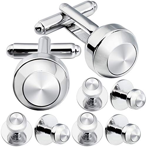 HAWSON Cufflinks and Studs for Men-Fashion Men Vintage Enamel Carbon Fiber Tuxedo Shirt Cufflinks and Studs Set for Regular Wedding Business Accessories - color: Silver