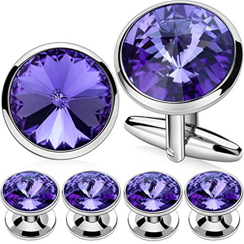HAWSON Cufflinks for Men with 4/6 pcs Shirt Studs Set, Gift Box Packed, Mens Jewelry or Accessories for Wedding, Party, Anniversary, Birthday - color: Purple(2 cufflinks & 4 studs)