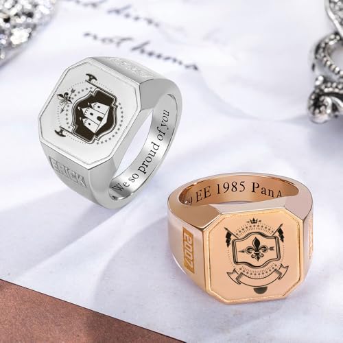 callie Custom Signet Ring - Engraved Text & Photo, Personalized Family Crest Coat Of Arms Rings, 925 Sterling Silver/Brass | Father's Day Jewelry Gifts for Men & Women - color: Square