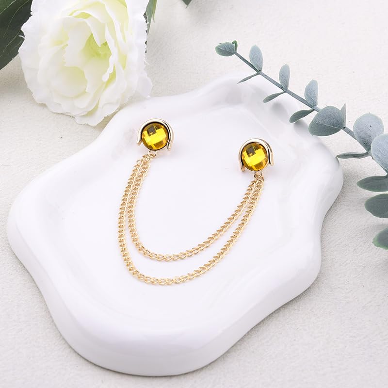 Crystal Rhinestone Brooch Mens Lapel Pins for Shirt Collar Suit Tassel Collar Chains for Shirts Badge Suit Accessories Men Brooch - color: Yellow