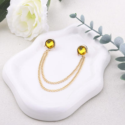 Crystal Rhinestone Brooch Mens Lapel Pins for Shirt Collar Suit Tassel Collar Chains for Shirts Badge Suit Accessories Men Brooch - color: Yellow