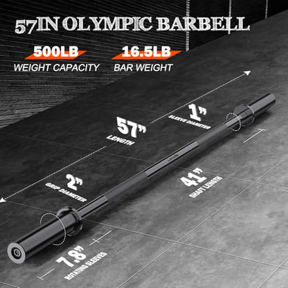 57"Olympic Barbell Bar, 2" Standard Straight Bars for Weight Lifting | Barbells Bar for Bench Press/Squats/Hip Thrusts/Lunges/Biceps- Home Gym Weight Bar- 2 Spring Collars(500lb Weight Capacity) - color: Black