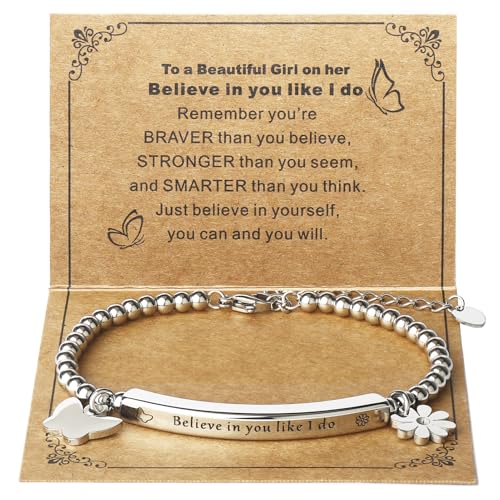 DS Inspirational Bracelet for Women Christian Engraved Bibler Verse Cross Butterfly Daisies Charm Bracelet, Exquisite Stainless Steel Jewelry Daughter Best Friend Bestie - style: Believe in you like i do--Silver 2