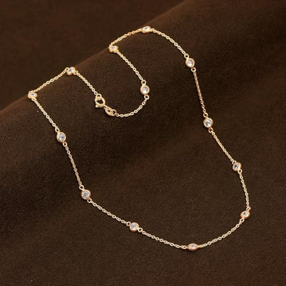 LeCalla 925 Sterling Silver CZ Station Necklace for Women | Italian Round Cubic Zirconia Station Chain Necklace (16, 18, 20, 24 Inches) - color: 14kt Gold Plated Silver, size: Length 20 Inches (Women's Matinee Length)