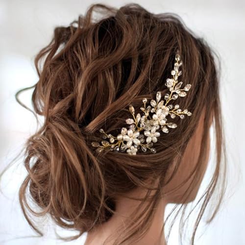 JAKAWIN Wedding Hair Accessories Bridal Hair Pieces Pearl Hair Comb | Rhinestone Bride Prom Hairpiece for Women - color: B Gold