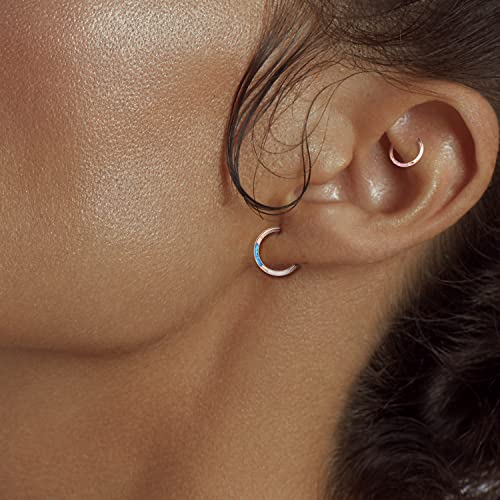 GAGABODY Septum Ring 16 Gauge Earrings Daith Jewelry Surgical Steel Hinged Nose Rings Nose Hoop Cartlidge Earring Hoop Helix Rook Piercing Jewelry - color: Style2:1pc Silver with blue white purple mix opal.