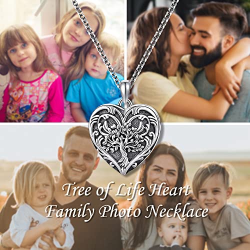 AILIN Heart Tree Of Life Necklace With Photo 925 Sterling Silver/Brass Customize Photo Pendant With Chain Back Engraved Locket With Picture Gifts For Women Mom Daughter Grandma