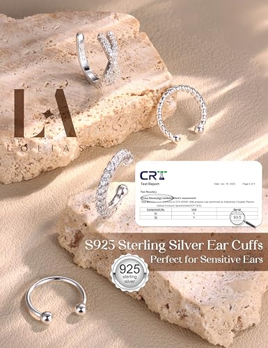 LOLIAS 925 Sterling Silver Ear Cuffs Non Piercing - 14K Gold Plated Ear Cuff Earrings for Women Adjustable Clip on Cartialge Earrings Non Pierced Fake Earring Stacks - color: Silver-Cross Style