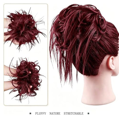 HMD Tousled Updo Messy Bun Hair Piece for Women Curly Hair Bun | Synthetic Messy Hair Bun Scrunchies Tousled Updos Ponytail Hairpieces for Daily Wear - color: Dark Wine