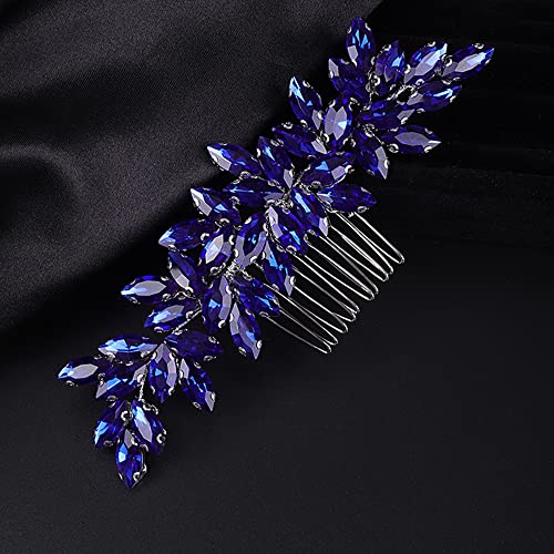 Teyglen Women Dainty Simple Blue Rhinestones Bridal Hair Comb Luxurious Shiny Hair Accessory for Bride and Girls - color: Blue