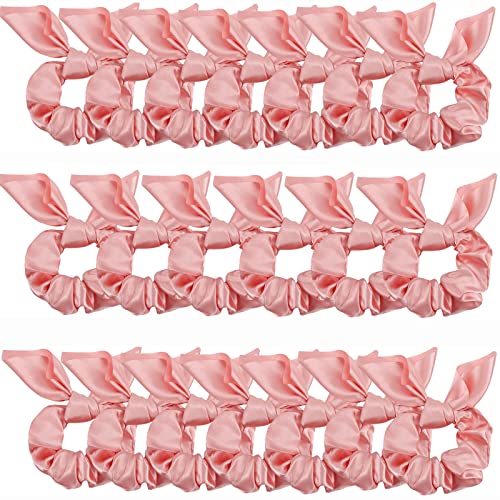 20 Pack Pink Bow Scrunchies for Thick Hair, Satin Silk Ponytail Holders with Ribbon for Girls and Women - color: Pink