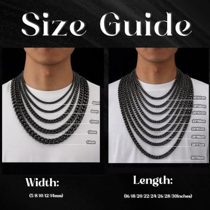 Gold Cuban Link Chain for Men Mens Stainless Steel Miami Curb Chains Necklace 5/8/10/12/14mm Thick Real Gold/Silver/Black Plated Diamond Cut Non-Tarnish Jewelry Trendy Gifts 16-30 Inch with Gift Box - color: 10mm Width - Black Plated, size: 22 in (56 cm)