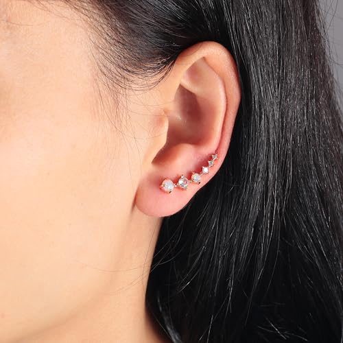 CiNily Star Opal Ear Cuffs Climber Earrings, 14K Gold CZ Ear Crawler Earrings for Women Small Cartilage Stud Earrings Fashion Hypoallergenic Jewelry Christmas Day Gifts, White Gold, Rose Gold - color: Rose Gold-Pink Opal, size: Round Opal